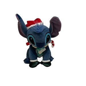 Disney Store 13” Stitch Holiday Plush Mittens Candy Cane Santa Hat Stuffed Toy